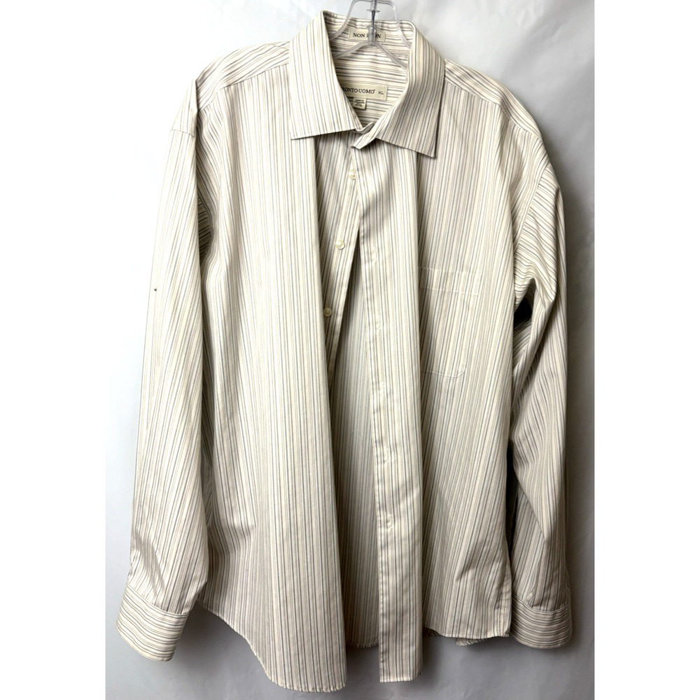 Pronto Uomo Non-iron Men Shirt Size XL Gray/Blue Light Stripe Bottom Lg Sleeve